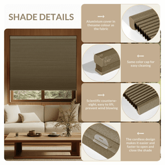 Boolegon New Update 1.5" Linen Cellular Shade Natural Honeycomb Window Blind Room Darking Thermal Insulated Shade Color Matching Cordless Shades for Office Home, Custom Size