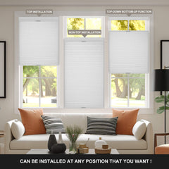 Boolegon No Drill No Tools Cellular Shades Top Down Bottom Up Honeycomb Blinds Blackout Cordless Window blinds Easy to Install Cellular Shade for Windows