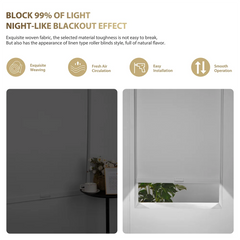 Boolegon Blackout Roller Shades for Windows Linen Fabric Cordless Roller Blinds with Cassette Valance Thermal Insulated Room Darkening Window Shades for Home Door, White, Custom Size.