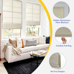 Boolegon No Drill Roman Shades for Windows, Blackout Cordless Roman Blinds, Bamboo-Patterned Fabric, No Tools Easy Install, No Fray for Living Room, Bathroom, Bedroom