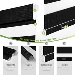 Boolegon No Drill No Tools Zebra Blinds for Windows,Linen Fabric Cordless Zebra Shades,Custom Double-Layer Window Blinds,Easy to Install Roller Shades