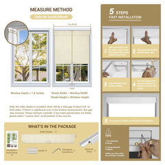 Boolegon No Drill No Tools Blackout Roller Shades for Windows, Cordless Roller Blinds with Linen Fabric-Matched, Easy to Install Custom Shades for Home Office Door