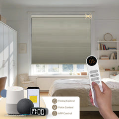 Boolegon No Drill Motorized Cellular Blinds with Remote Motorized Blackout Honeycomb Blinds