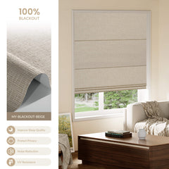 Boolegon No Drill No Tools Cordless Roman Shades, Blackout Light Filtering Window Roman Blinds, Thermal Insulated Room Darkening Window Shades for Home Office. Easy to Install Custom Size