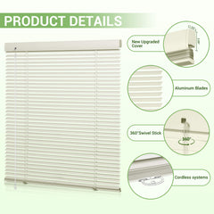 Boolegon Aluminum Mini Blinds Cordless Venetian Blind New 1 Inch Metal Slat Horizontal Blinds Anti-UV Waterproof Venetian Windows Blind for Office Home, Custom Size