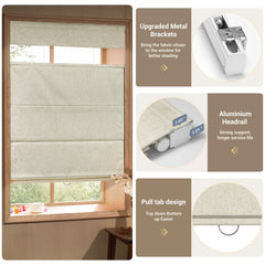 Boolegon Top Down Bottom Up Roman Shades, Cordless Blackout Roman Blinds for Custom, Room Darkening Fabric Linen Thermal Insulation Roman Shades for Windows