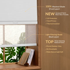 Boolegon Dual Roller Shades, Cordless Double Window Shades Blackout and Light Filtering Shades with Valance, Day and Night Roller Blinds for Home Office Door, Jacquard Beige & White, Custom Size