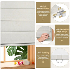 No Drill Roman Shades for Windows Top Down Bottom Up, Cordless 100% Blackout Roman Blinds UV Blocking for Bedroom & Living Room, Smooth Push & Pull, Easy to Install