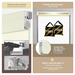 Boolegon No Drill No Tools Zebra Shades, Filtering Zebra Blinds, Dual Layer Cordless Zebra Blinds, Privacy Protection Window Blinds, Light Control Window Shades, Easy to Install
