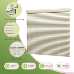 Boolegon No Tools-No Drill Mini Blinds for Indoor Windows Cordless 1" Slat Blackout Aluminum Horizontal Window Blinds Waterproof for Office,Home,Door