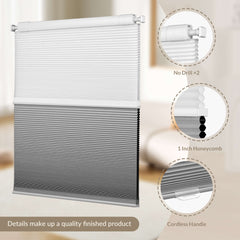 Boolegon Day and Night Cellular Shades No Tools No Drill Blinds for Window Cordless Easy to Install Honeycomb Shades Blackout&Filter Light Window Shades for Office Home