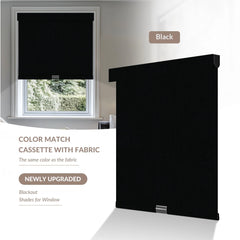 Boolegon Cordless Blackout Roller Shades for Windows, Free-Stop Linen Shades with Valance, Thermal Insulated Fabric, UV Protection Roller Blinds for Home