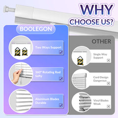Boolegon No Drill No Tool Cordless Room Darkening Shade 1 Inch Aluminium Horizontal Mini Blinds Custom Size for Window, Office, Custom Size
