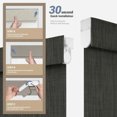 Boolegon Motorized Roller Blinds with Remote, No Drill Smart Roller Shades, Blackout Linen Fabric Rechargeable Electric Blinds for Home