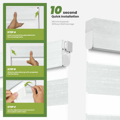 Persianas cebra de doble capa inalámbricas Boolegon, sin taladros ni herramientas, para ventanas interiores, con aislamiento térmico, fáciles de instalar. 